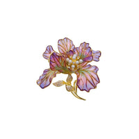 Purple enamel flower cubic zirconia brooch gold plated with pin clasp, 5.2cm by 5.7cm