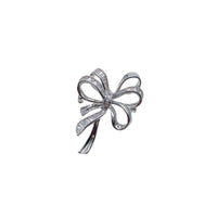 Elegant ribbon cubic zirconia brooch with rhodium plating and pin clasp closure