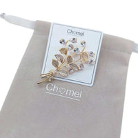 Gold-plated leaf cubic zirconia brooch with bouquet design and pin clasp closure