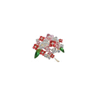 Cubic Zirconia Brooch in a multicoloured enamel flower bouquet, with sparkling clear stones, green leaves and a gold-tone pin.
