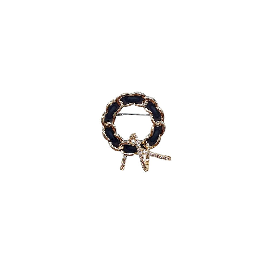 Circle Cubic Zirconia and Enamel Brooch