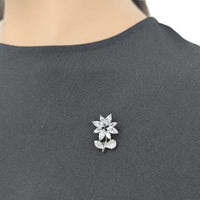 Flower cubic zirconia brooch with rhodium plating and floral design