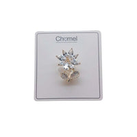 Flower cubic zirconia brooch with gold plated finish and delicate floral design