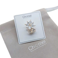 Flower cubic zirconia brooch with gold plated finish and elegant floral design