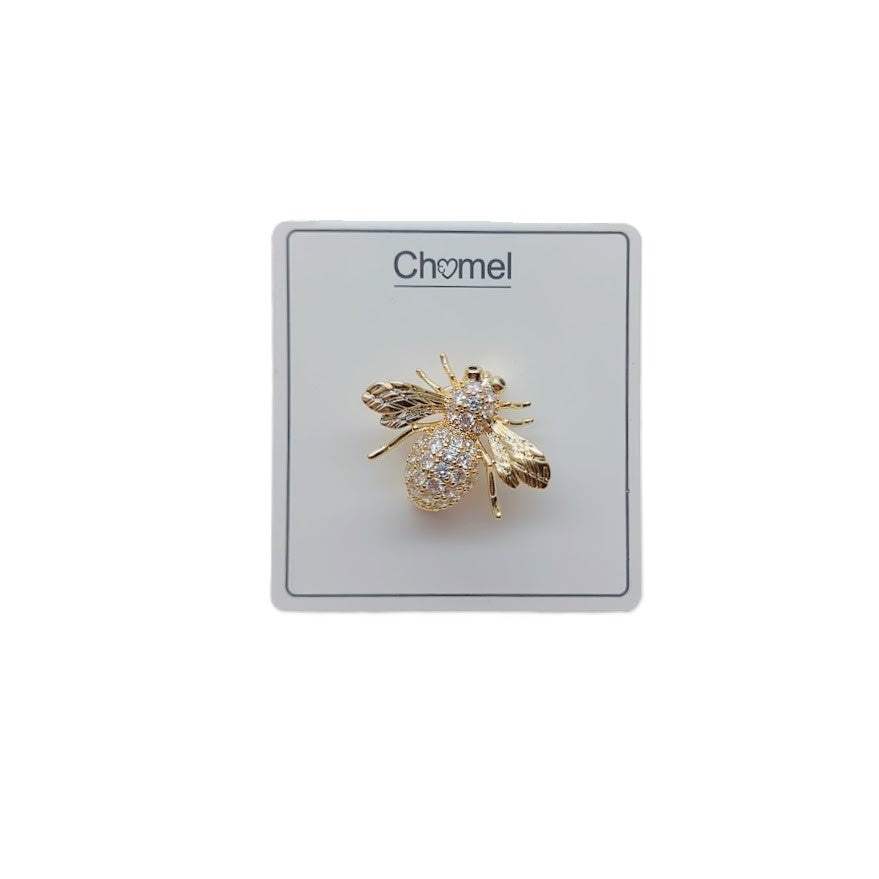 Golden bee brooch with sparkling cubic zirconia, gold plated, 2.1cm x 2.8cm, pin clasp closure