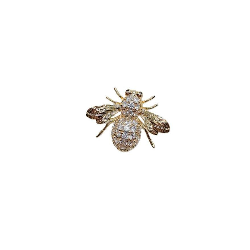 Golden bee brooch with sparkling cubic zirconia and gold plating, 2.1cm x 2.8cm, pin clasp closure