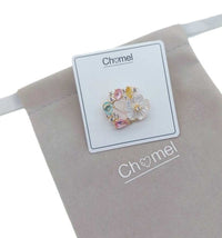 Gold-plated flower cubic zirconia brooch with simulated moonstone and pastel stones, 2.4cm by 2.3cm