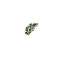 Gold plated maple leaf cubic zirconia brooch with green stones and C clasp closure