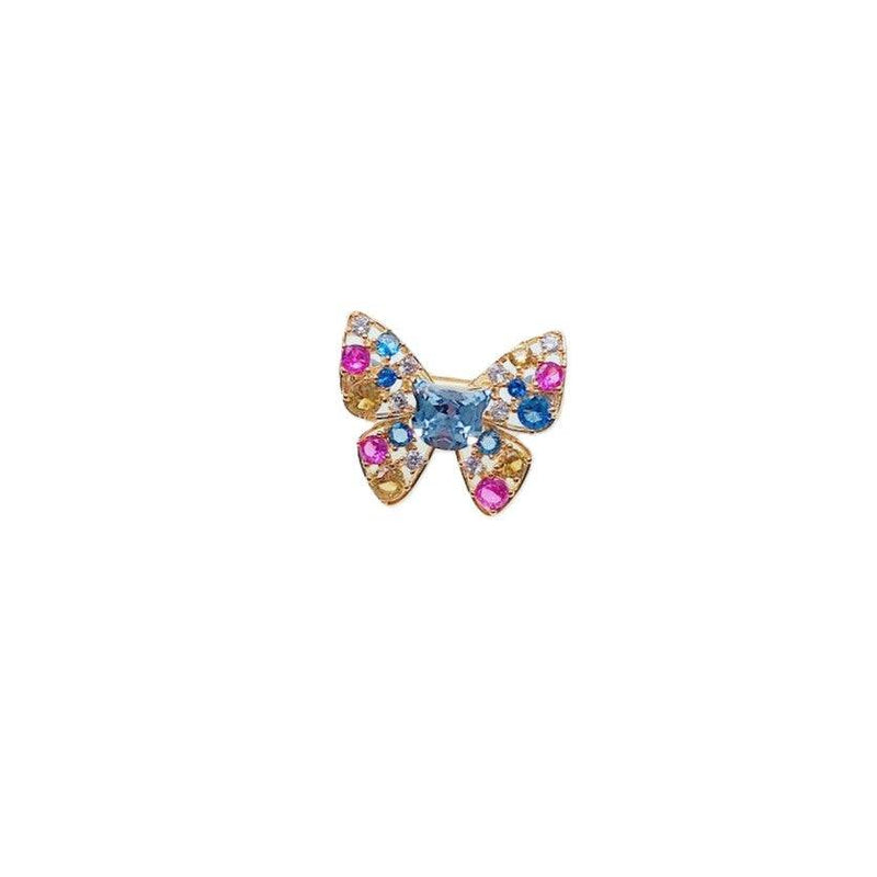 Gold plated butterfly cubic zirconia brooch with colored stones and pin clasp closure