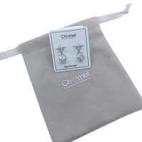 Starburst cubic zirconia clip-on earrings with rhodium plating and faceted balls drop design