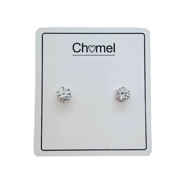 7mm Cubic Zirconia Solitaire Stud Earring - CHOMEL