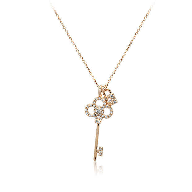 CHOMEL Cubic Zirconia Lock & Key Rosegold Necklace