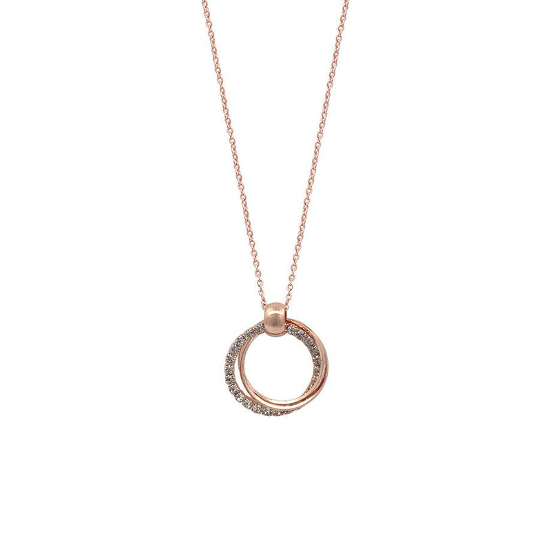 Rosegold interlocking cubic zirconia necklace with three 15-16mm rings on adjustable chain