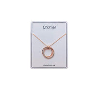Rosegold interlocking cubic zirconia necklace with three rings pendant on adjustable chain
