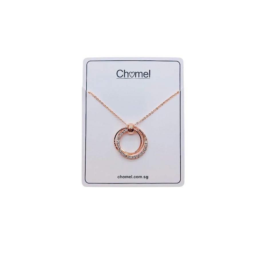 Rosegold interlocking cubic zirconia necklace with three rings pendant on adjustable chain