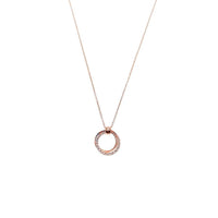 Rosegold interlocking cubic zirconia necklace with three 15-16mm rings on adjustable chain