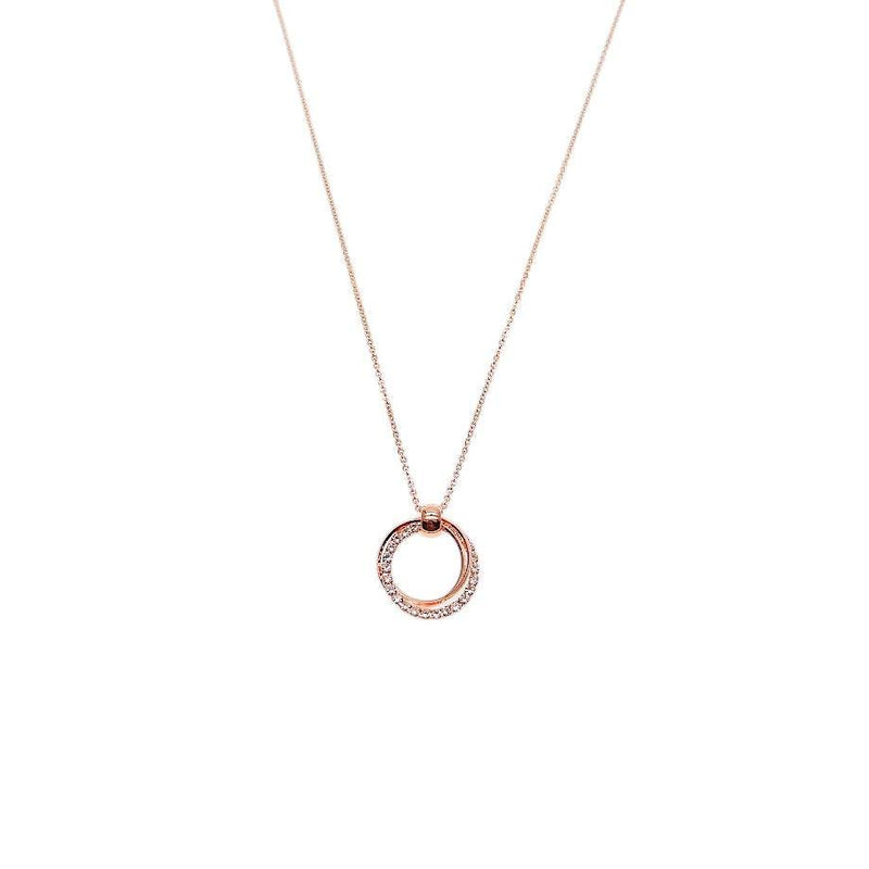 Rosegold interlocking cubic zirconia necklace with three 15-16mm rings on adjustable chain