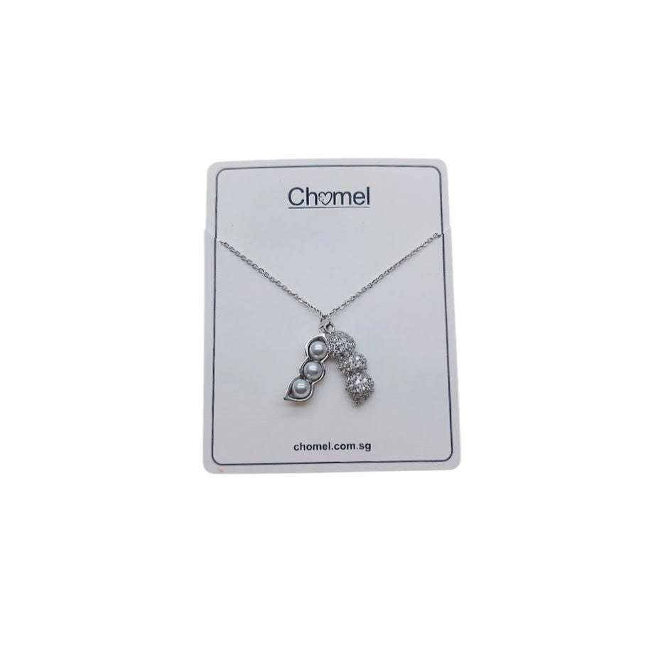 Peanut Cubic Zirconia Necklace with pearl pendant and rhodium finish
