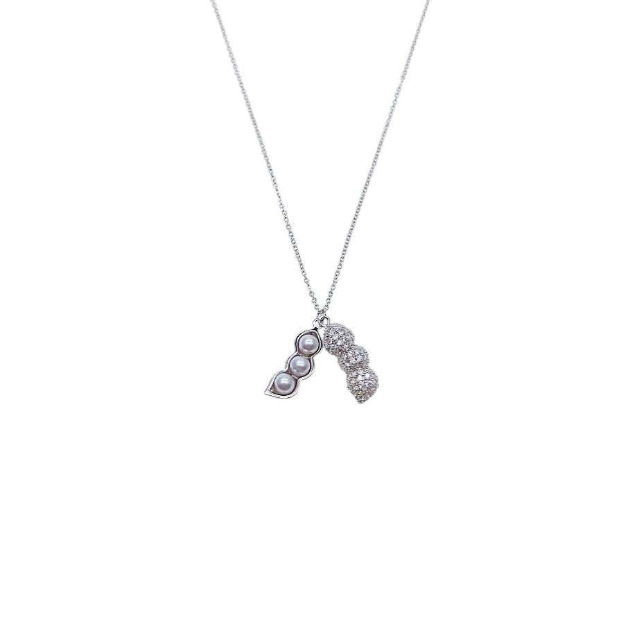 Peanut Cubic Zirconia Necklace with simulated pearl and rhodium plating