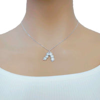 Peanut Cubic Zirconia Necklace with simulated pearl and rhodium finish