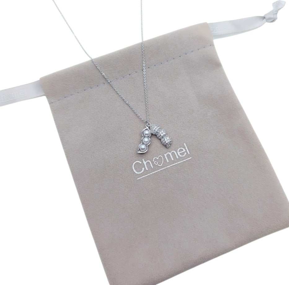 Peanut Cubic Zirconia Necklace with simulated pearl and rhodium plating