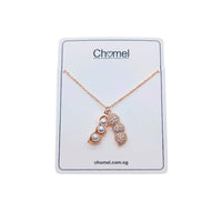 Rose gold peanut cubic zirconia necklace with three simulated pearls pendant