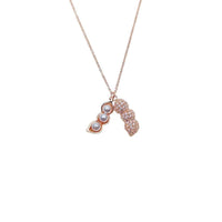 Rose gold peanut cubic zirconia necklace with three simulated pearls on adjustable chain