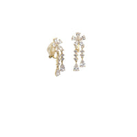 Flower cubic zirconia clip-on earrings with gold-plated flower design and dangling solitaire stones