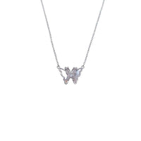 Butterfly mother of pearl necklace with cubic zirconia and rhodium plating on adjustable chain