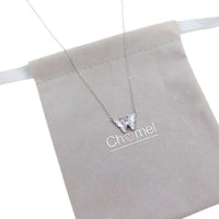 Butterfly mother of pearl necklace with cubic zirconia and rhodium plating on adjustable chain
