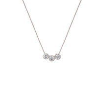 Cubic zirconia necklace with three moveable round solitaire pendants on rhodium plated chain