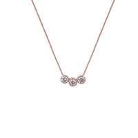 Rose gold plated cubic zirconia necklace with three moveable round solitaire pendants on fine chain