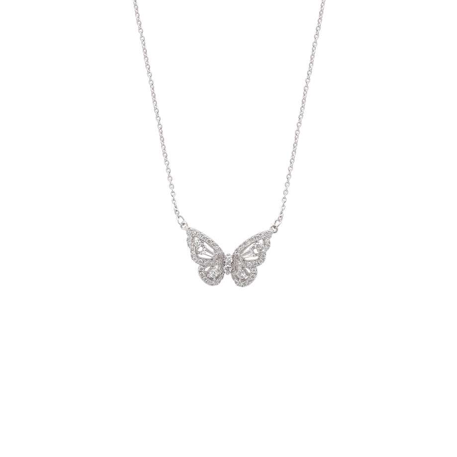 Delicate butterfly cubic zirconia pendant necklace with rhodium plated adjustable chain