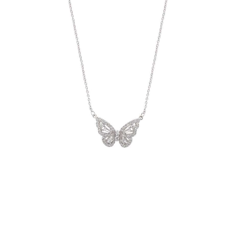 Delicate butterfly cubic zirconia pendant necklace with rhodium plated adjustable chain