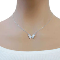 Butterfly cubic zirconia pendant necklace with adjustable rhodium chain