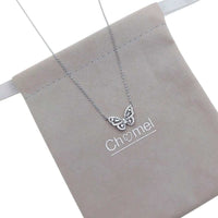 Butterfly cubic zirconia necklace with rhodium chain and adjustable length