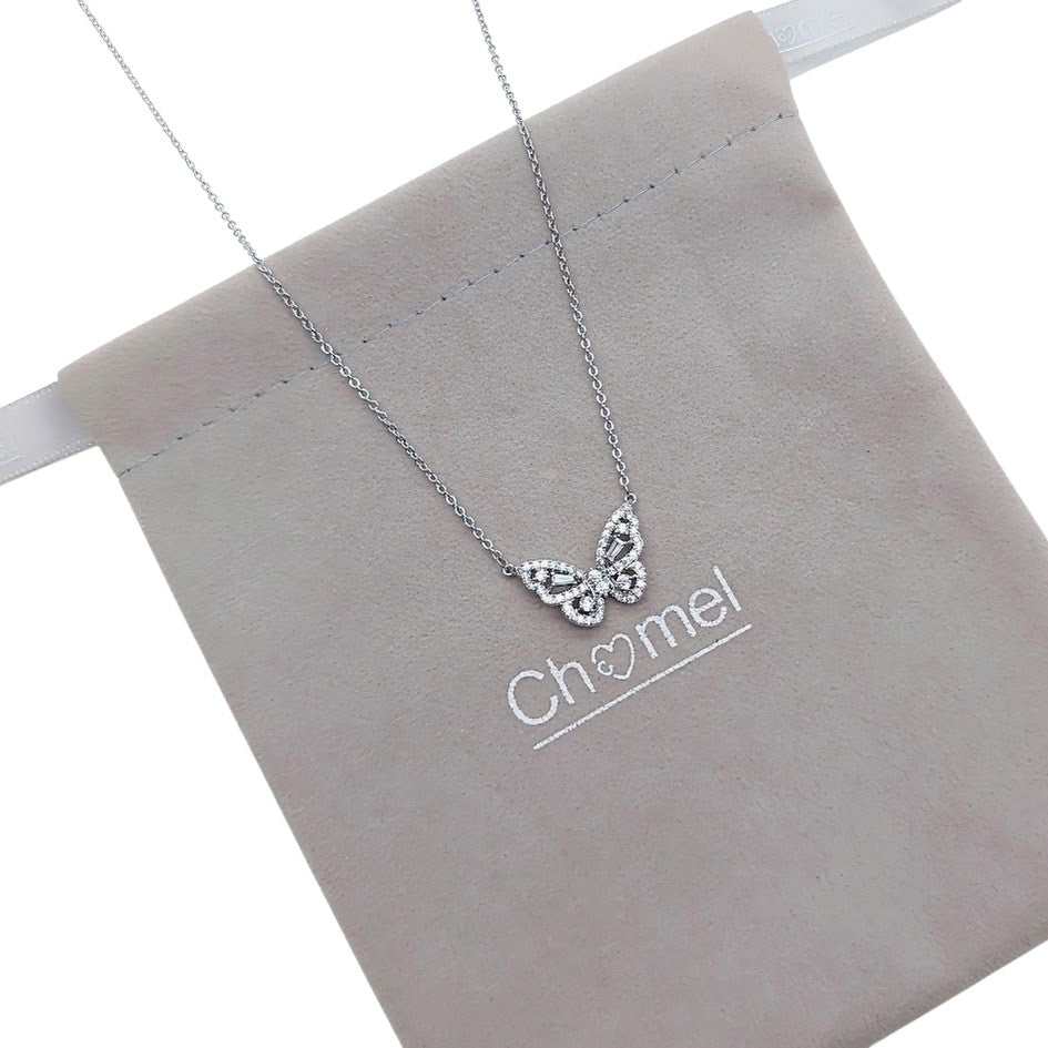 Butterfly cubic zirconia necklace with rhodium chain and adjustable length