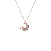 Moon and butterfly necklace with mother of pearl and cubic zirconia pendant in rosegold finish