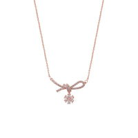 Rosegold ribbon cubic zirconia necklace with dangling solitaire pendant on chain