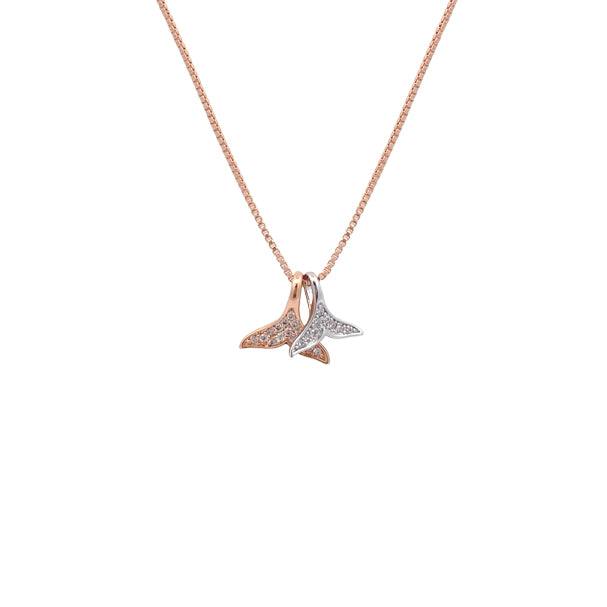 Dual-colour mermaid tail cubic zirconia necklace with rhodium and rosegold pendant on adjustable chain