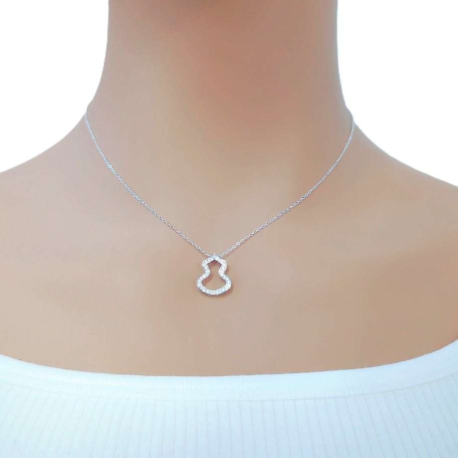 Hulu cubic zirconia pendant necklace with rhodium plated finish on chain
