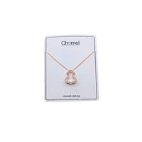 Rosegold plated Hulu cubic zirconia pendant necklace with spring clasp and extension chain.