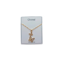 Butterfly Cubic Zirconia Necklace in gold-tone metal, with two butterfly pendants encrusted in sparkling stones.
