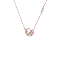 Moon and Butterfly Necklace with cubic zirconia moon and mother of pearl butterfly in rosegold finish