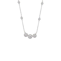 Elegant cubic zirconia necklace with three round solitaire pendants on a fine chain