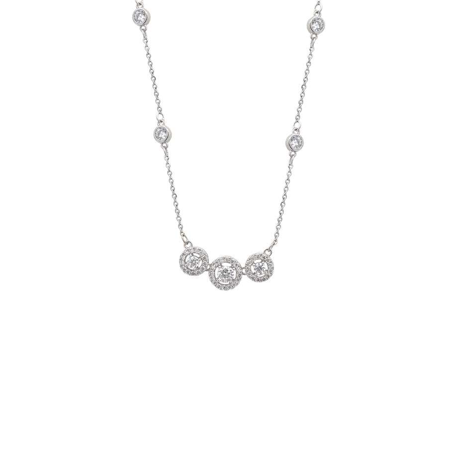 Elegant cubic zirconia necklace with three round solitaire pendants on a fine chain