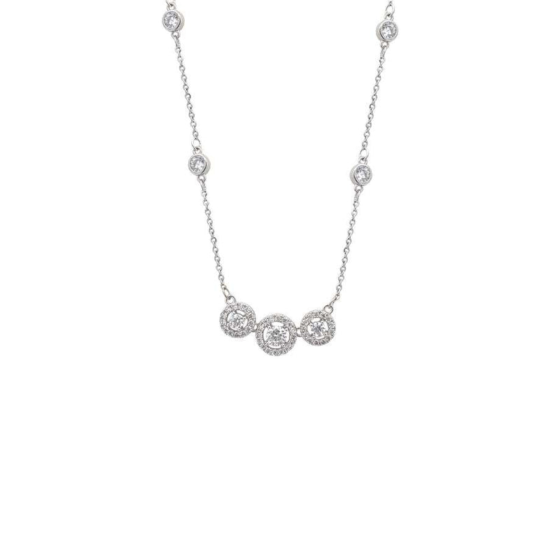 Elegant cubic zirconia necklace with three round solitaire pendants on a fine chain