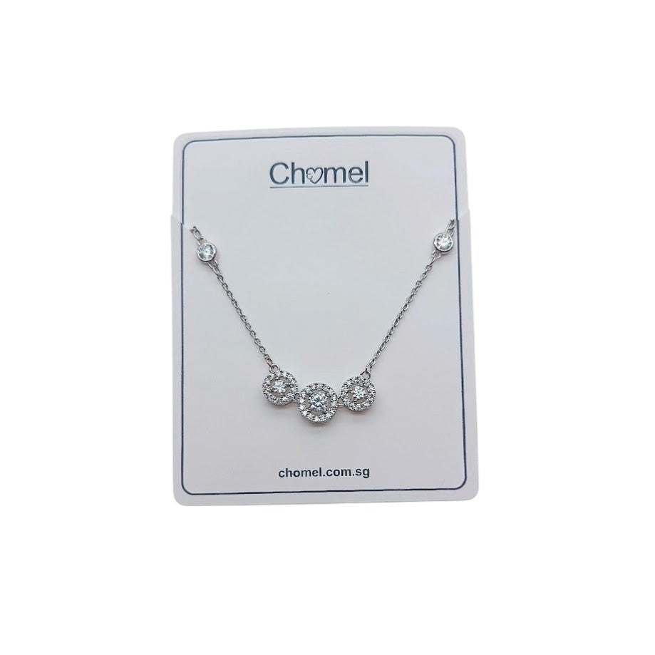 Elegant cubic zirconia necklace with three round solitaire pendants on fine chain