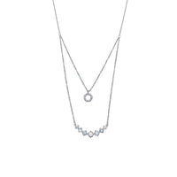 Tiered cubic zirconia necklace with round pendant and graduating solitaires on rhodium-plated chain