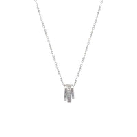 Oval tunnel cubic zirconia pendant necklace rhodium plated with adjustable chain